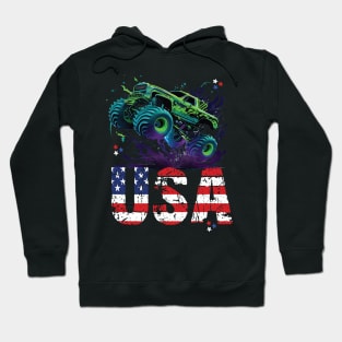 USA Monster Truck American Flag 4th July Men Boys Girls Race Hoodie